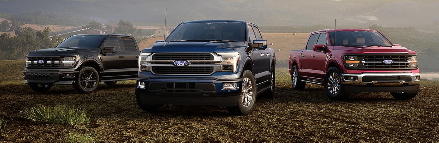 Three 2026 Ford F-150 Models in a Desert