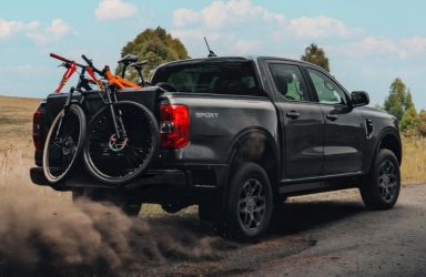 Black 2026 Ford Ranger Rear Exterior on Dirt Trail