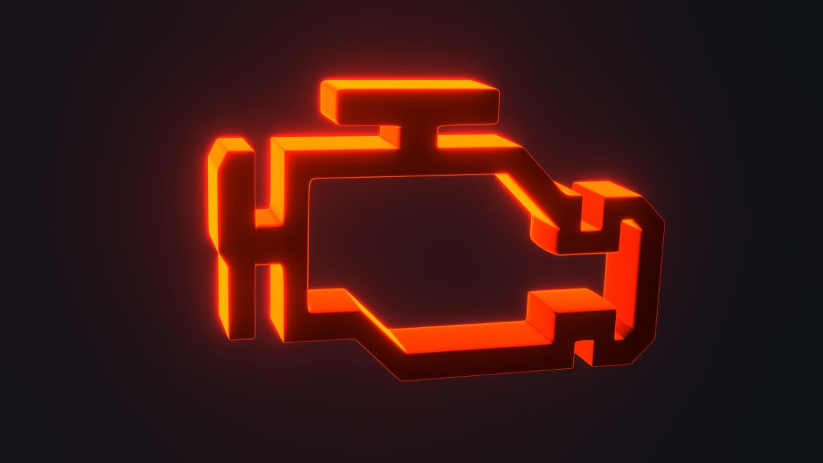 Red Check Engine Light Icon on Black Background