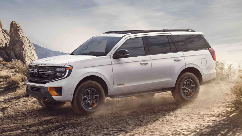 White 2025 Ford Expedition Tremor on Dirt Trail