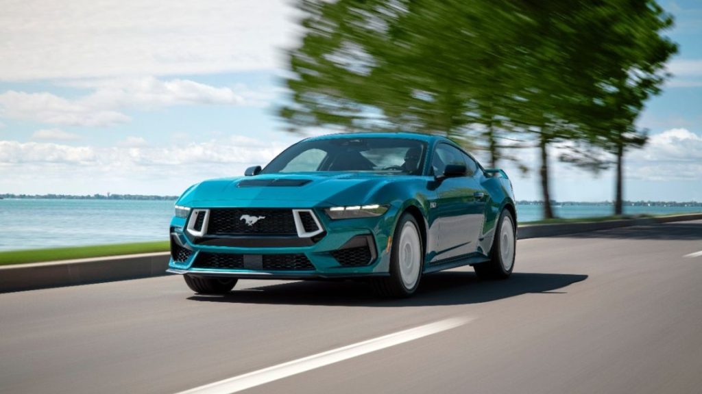 Adriatic Blue Metallic 2026 Ford Mustang with FX Appearance Package on Coast Road