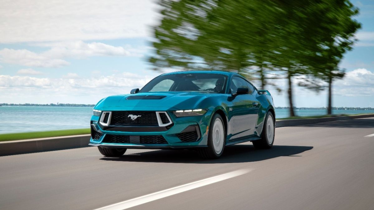 Adriatic Blue Metallic 2026 Ford Mustang with FX Appearance Package on Coast Road