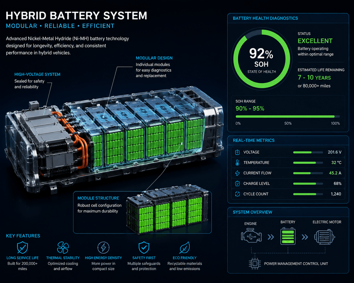 Futuristic Hybrid Battery System Dashboard