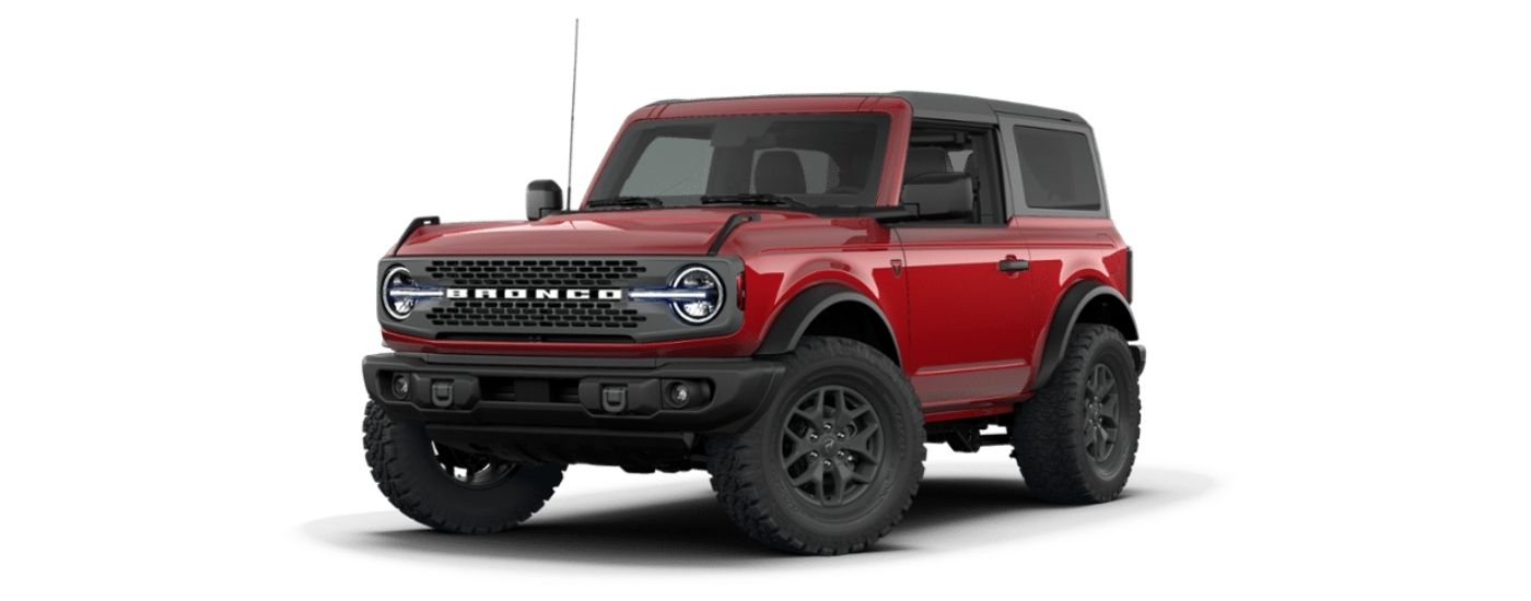Red 2026 Ford Bronco Badlands angled left