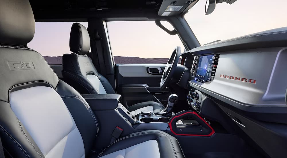Grey interior and front seats of a 2026 Ford Bronco