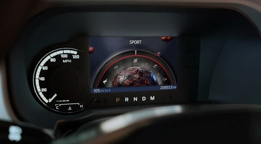 Digital gauge cluster showing sport driving mode on a 2026 Ford Bronco Sport