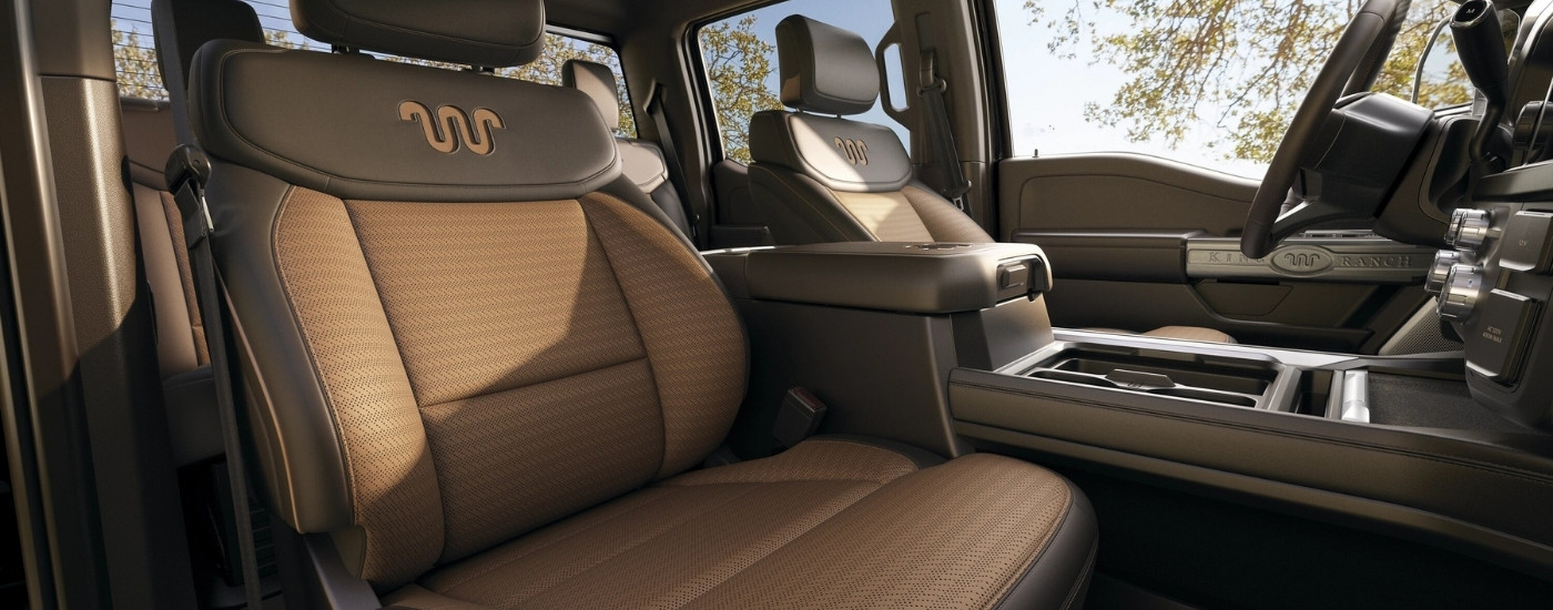 Brown leather interior in a 2026 Ford F-250 King Ranch 