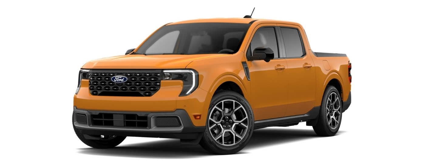 Orange 2026 Ford Maverick Lariat angled left