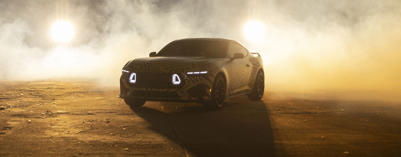 Silhouette of a 2026 Ford Mustang RTR against smoke