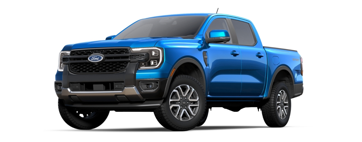 Blue 2026 Ford Ranger Lariat Sport angled left