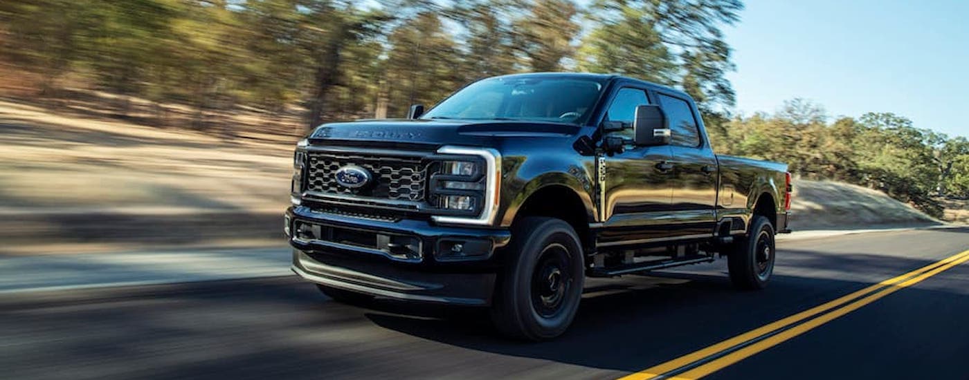 A black 2025 Ford F 250 for sale from the front.