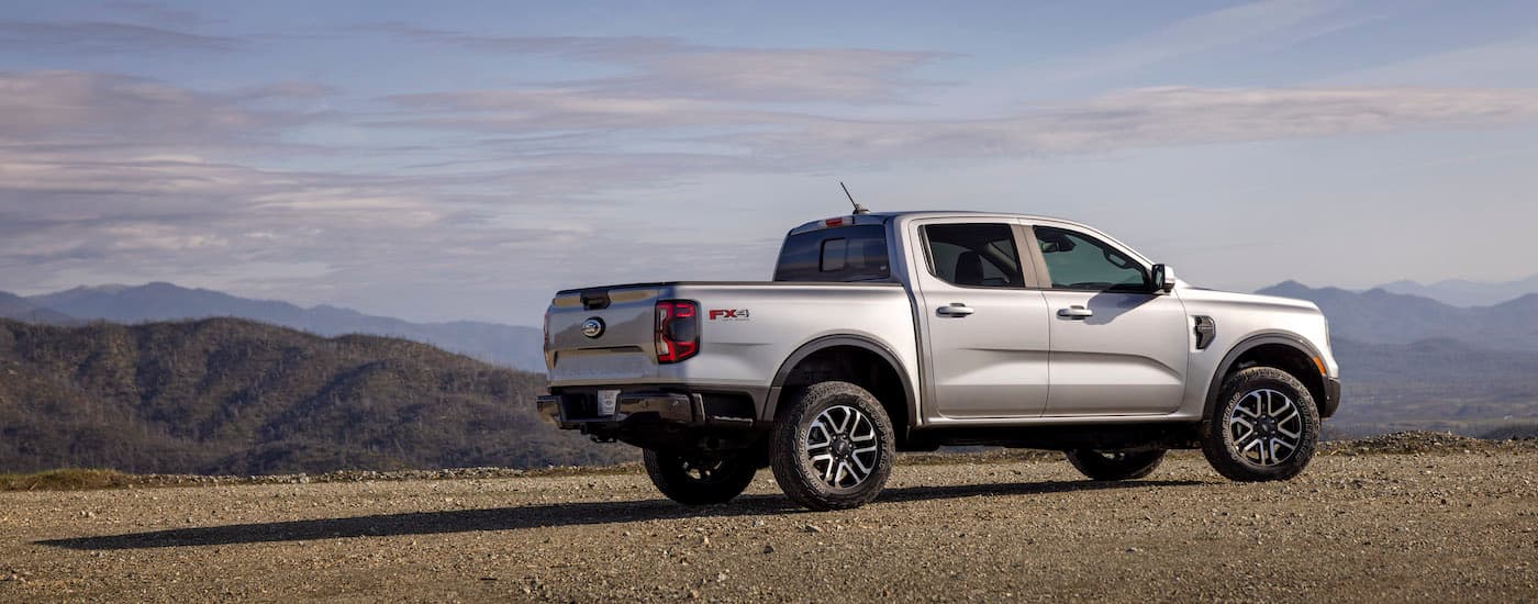 A silver 2026 Ford Ranger for sale in College Station from the side.