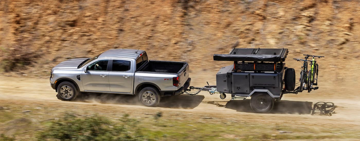 A silver 2025 Ford Ranger from the side.