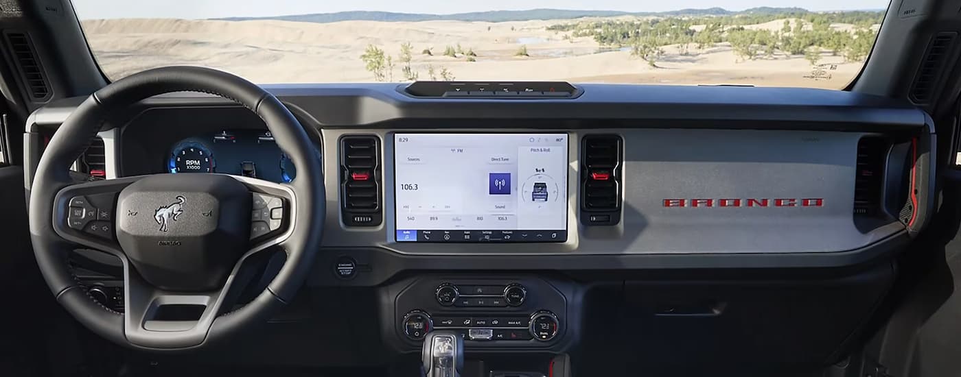 Infotainment display and digital gauge cluster in a 2025 Ford Bronco Sport for sale in College Station