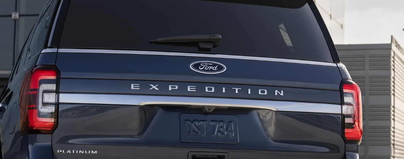 Rear of a grey 2023 Ford Expedition Platinum