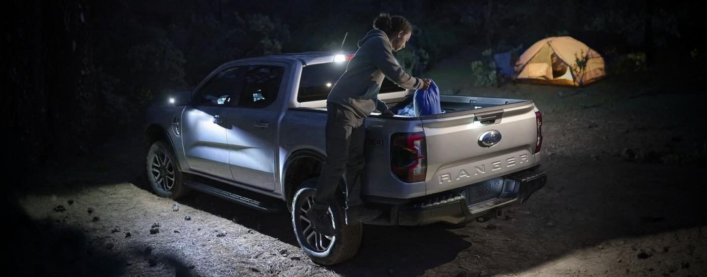 Silver 2024 Ford Ranger at a campsite