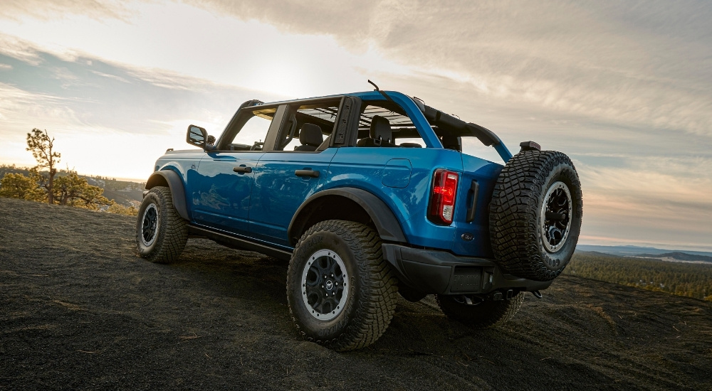 A blue 2025 Ford Bronco for sale near Citrus Heights from the rear.