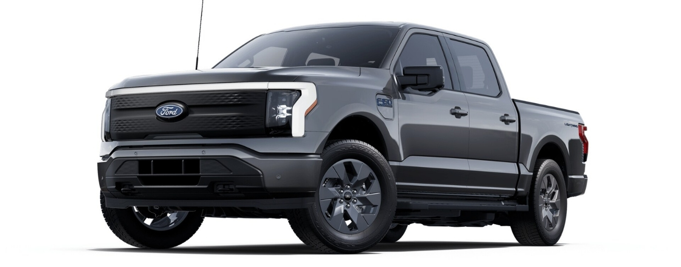 A grey 2025 Ford F-150 Lightning Flash angled left.