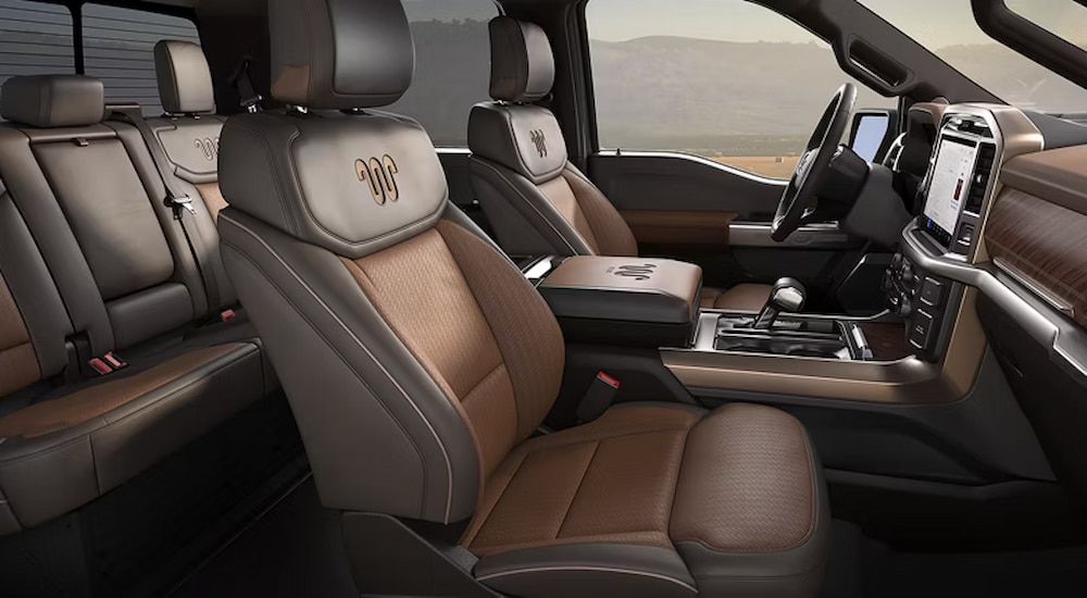 Brown leather seating in a 2026 Ford F-150 King Ranch