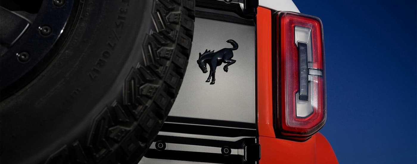 Rear swing gate on a red 2025 Ford Bronco Stroppe Special Edition for sale near Citrus Heights.