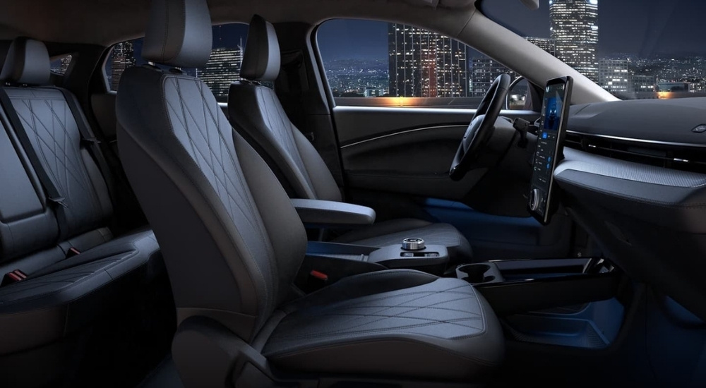 Black and grey interior in a 2023 Ford Mustang Mach-E
