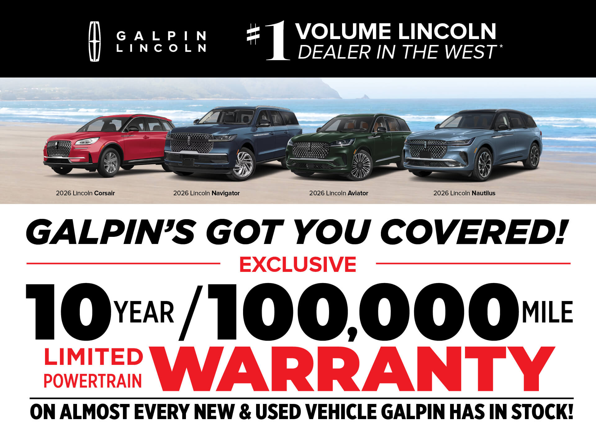 2026 Lincoln lineup with Galpin’s 10-year/100,000-mile limited powertrain warranty