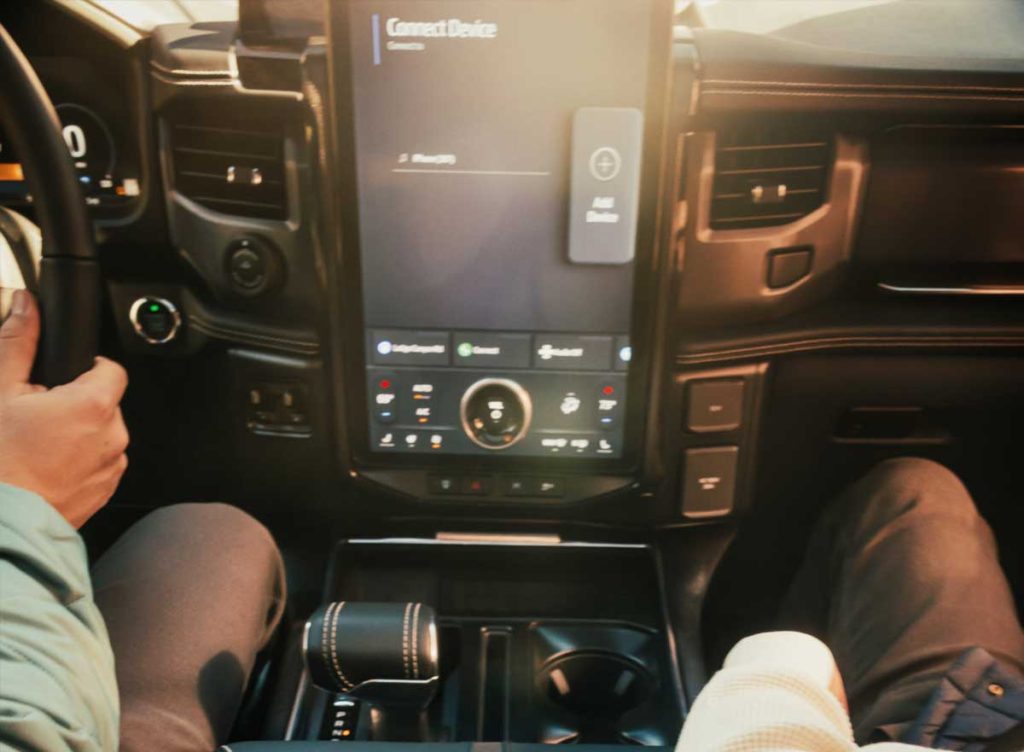 The interior of the F-150 Lightning® featuring the center console tablet