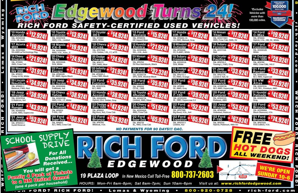 Weekly Ads Specials Rich Ford Edgewood Sales Edgewood, NM
