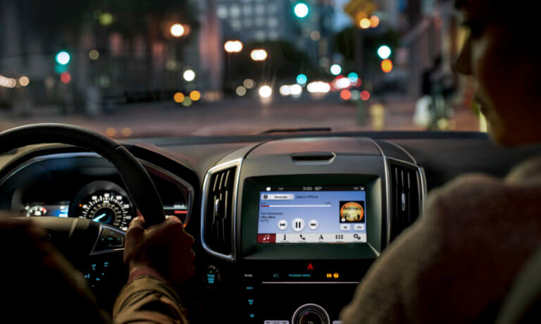 2019 Ford Edge interior infotainment at night
