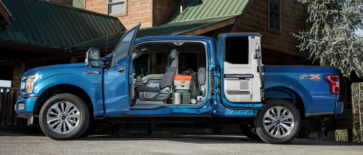 2019 Ford F-150 doors open view of interior